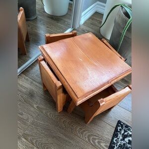 Vintage handmade table for doll with 4 chairs